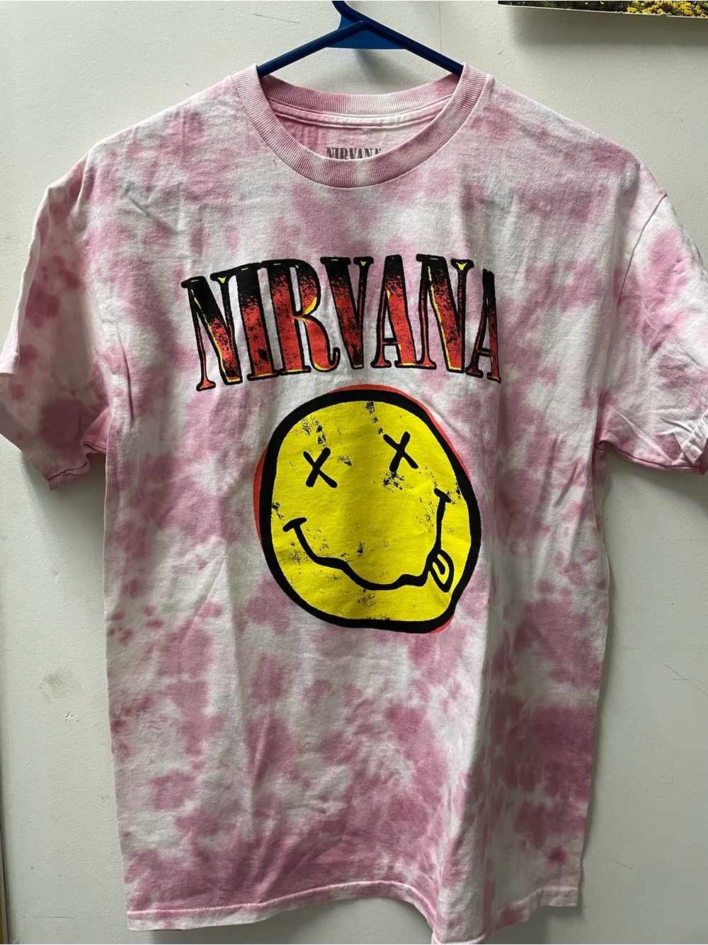 Nirvana Pink Tie-Dye Tee with Yellow Smiley Face